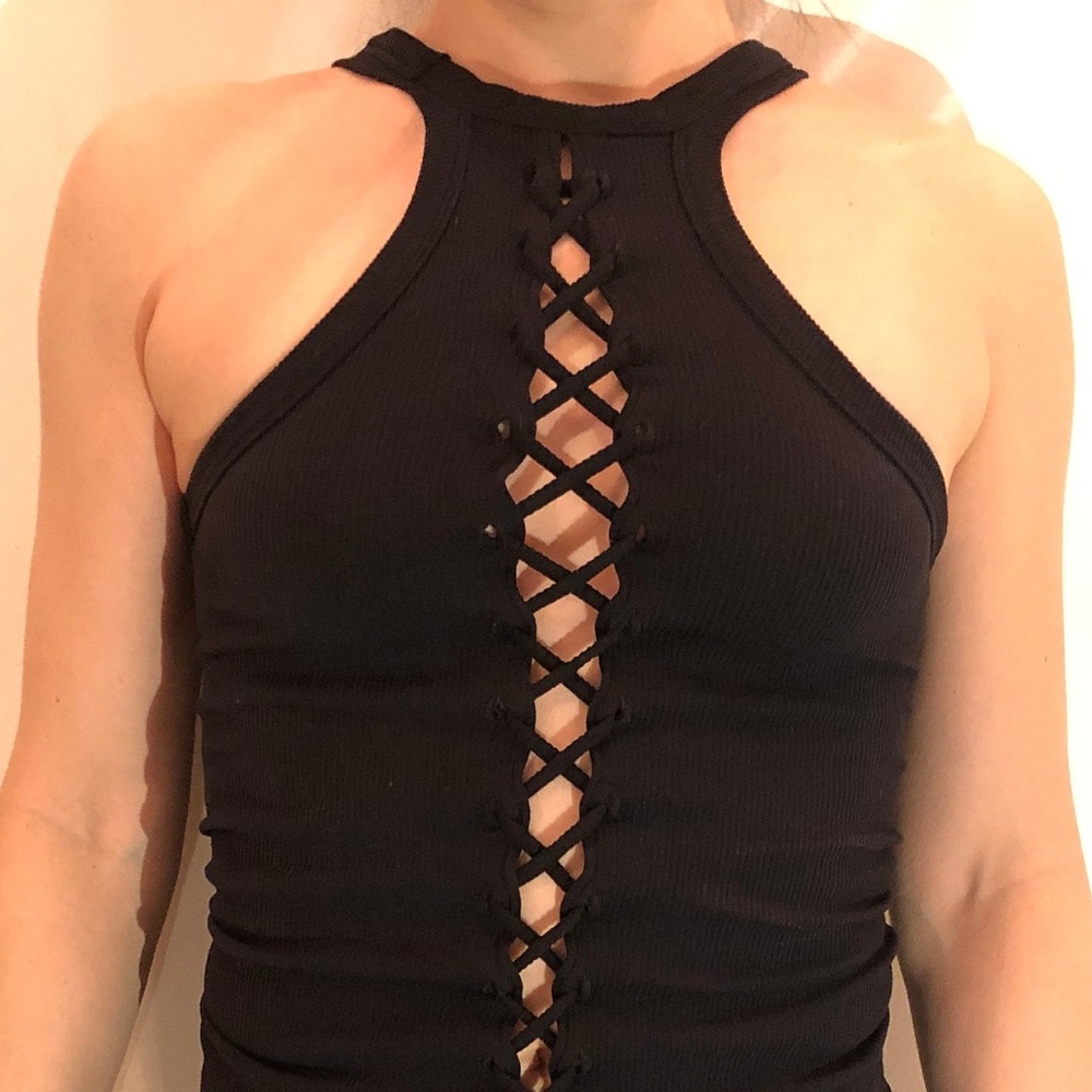 Reversible Racerback Black Lace-up Tank Top - Picture 5 of 6